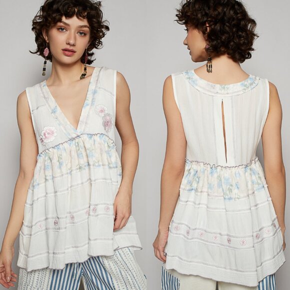 POL Tops - 🌸🪶☮️ POL Embroidered Linen Patchwork Top NEW